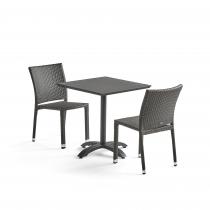 Zostava: Záhradný stôl + 2 ratanové stoličky bez opierok rúk