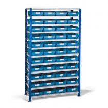 Regál MIX s 44 modrými plastovými boxami REACH, 1740x1000x300 mm