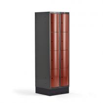 Šatňová skrinka CURVE, so soklom, 2x4 dvere, 1890x600x550 mm, červená