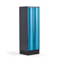 Šatňová skrinka Curve, so soklom, 2 dvere, 1890x600x550 mm, modrá